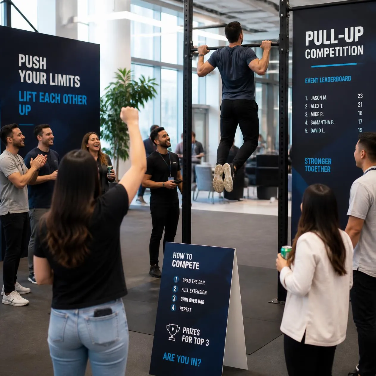 Guest attempting the VXE 360 Pull-Up Competition Station